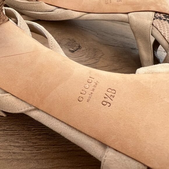 Gucci Suede Leather Python Heel Ankle Strap Pumps 9.5B - Picture 9 of 11